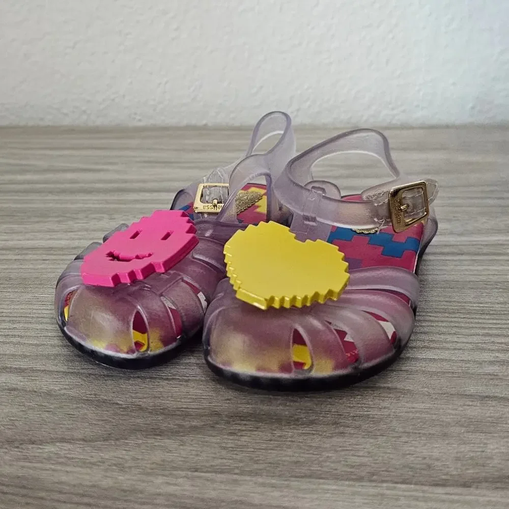 Mini Melissa Emoji Sandals Clear Jelly Yellow Pink Toddler Little Kids USA 7